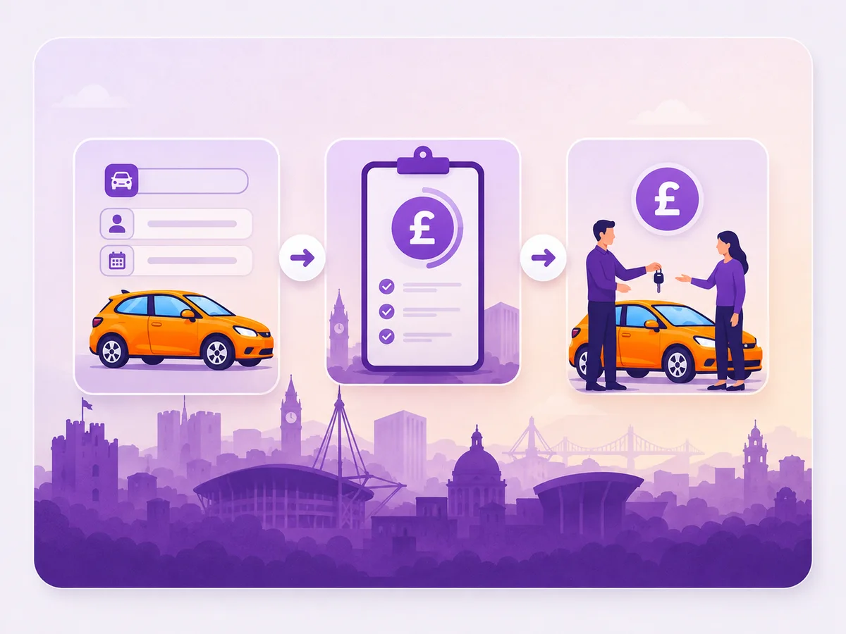 Illustration showing the three-step car selling process