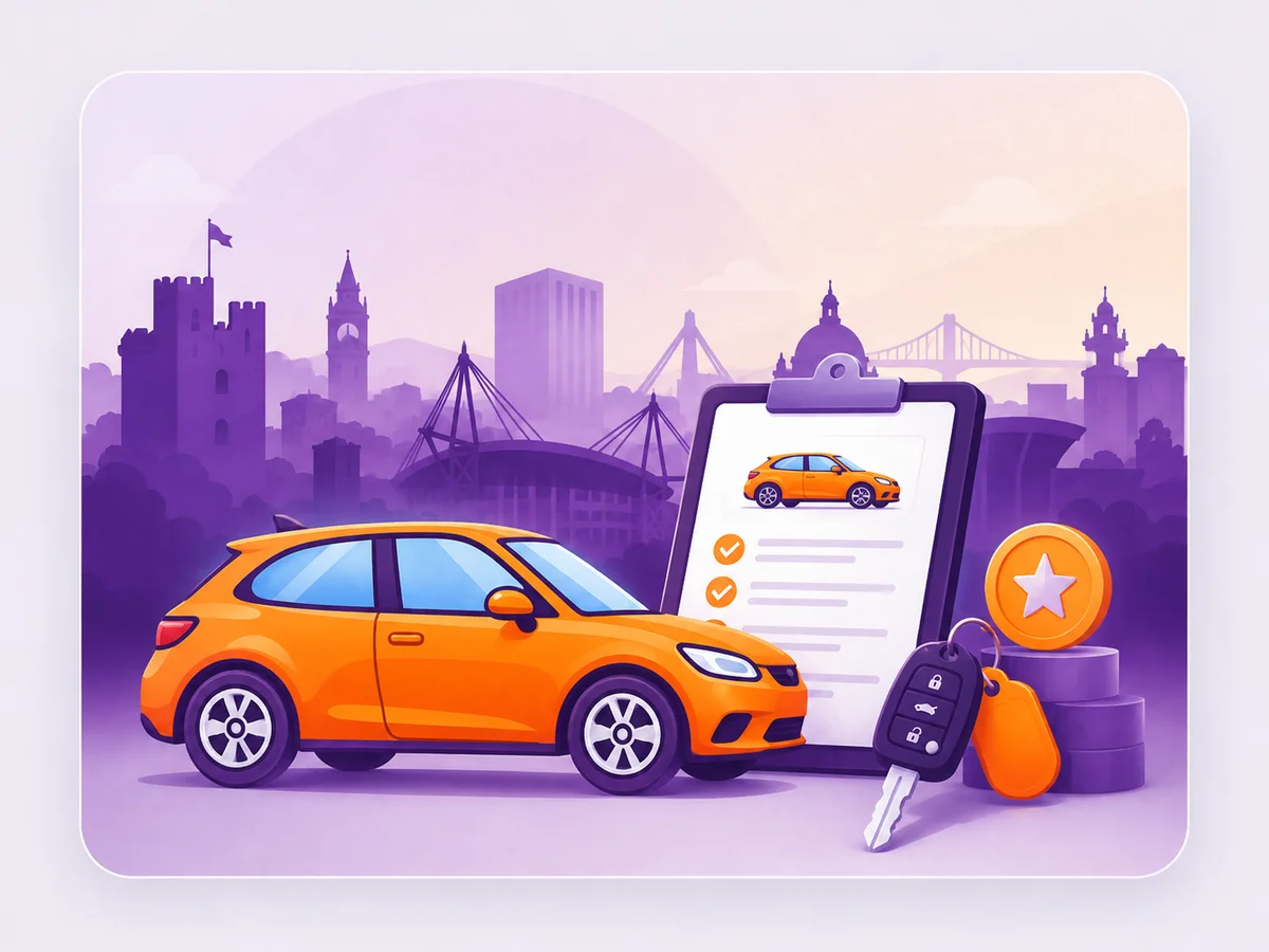 Illustration of a car valuation checklist and car keys